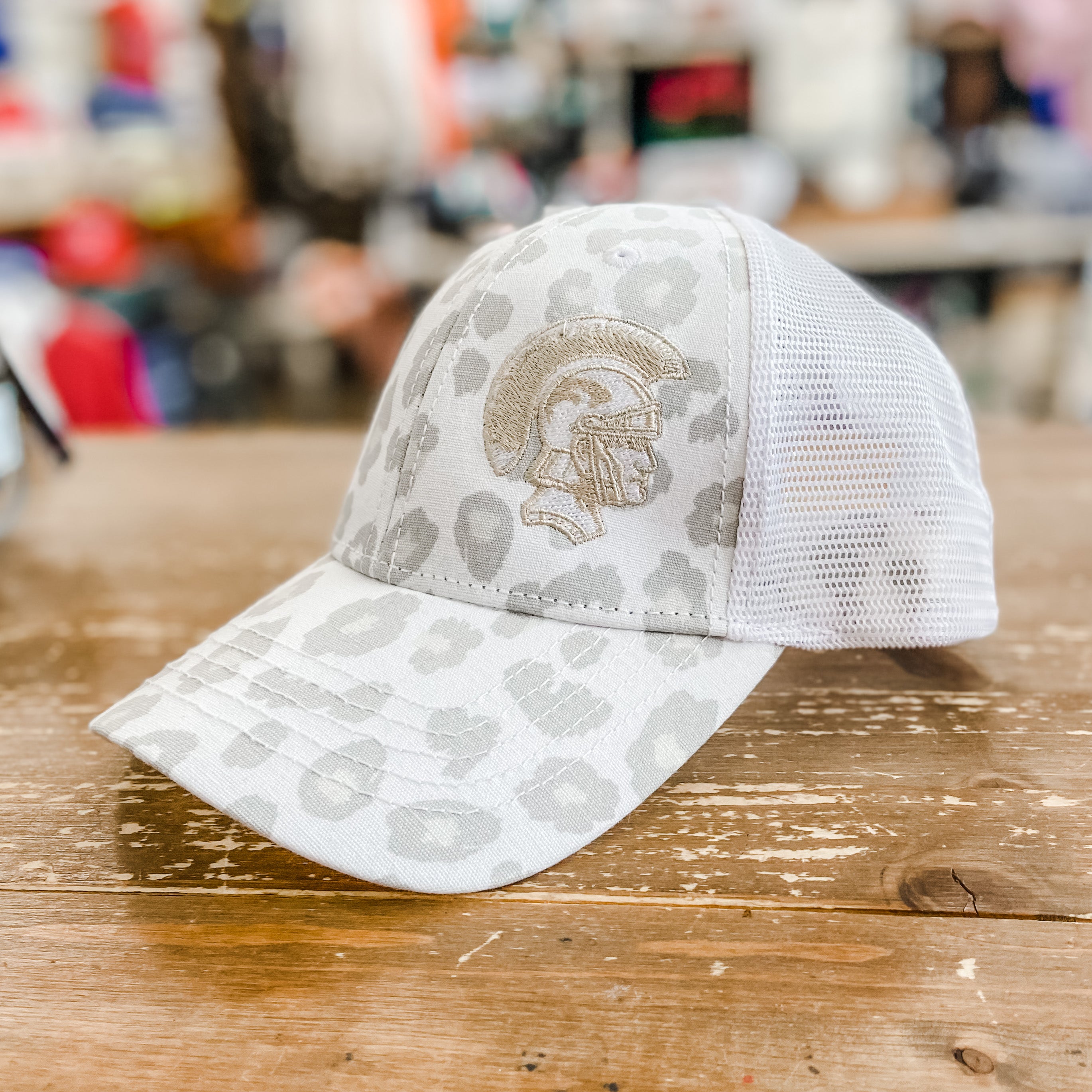 Trojan White Leopard Ponytail Hat