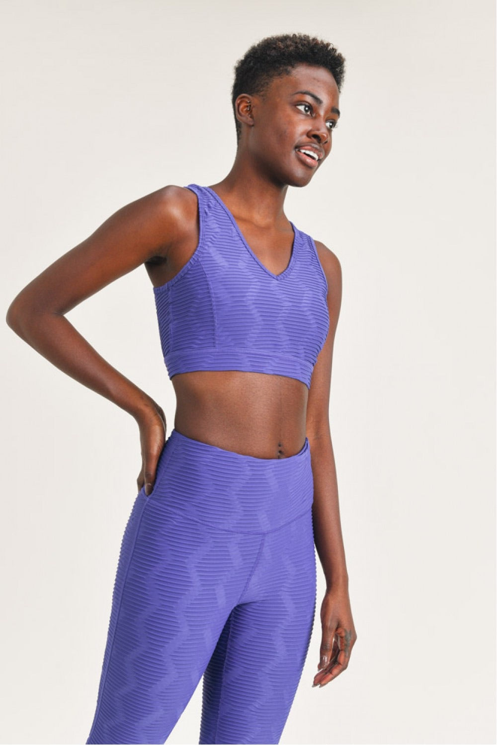 Textured Ribbed TACTEL Sports Bra in Indigo
