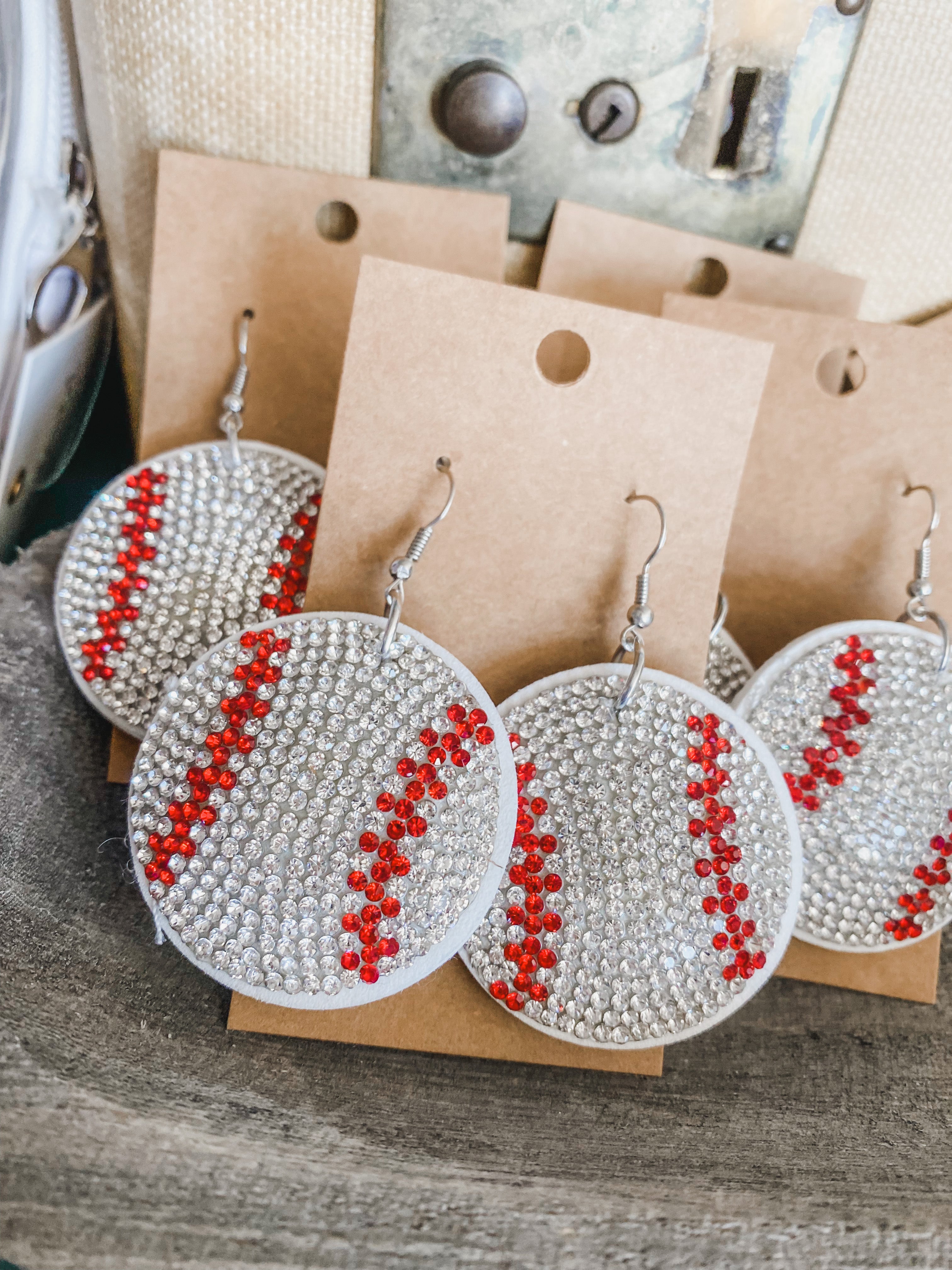 Blingy Puff Baseball Earrings