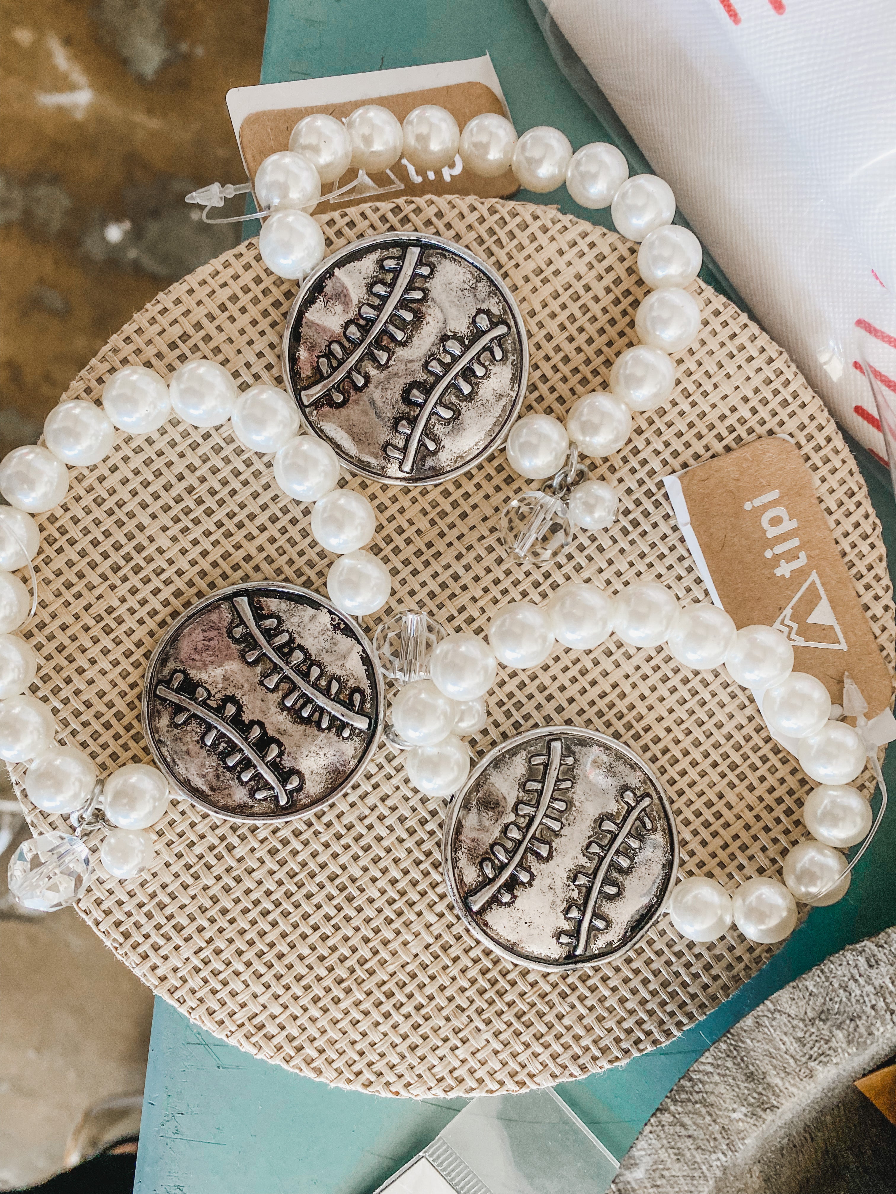 Hammered Pearl Baseball Bracelets