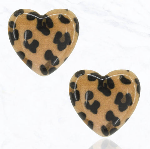 Tiger Print Acrylic Heart Earrings